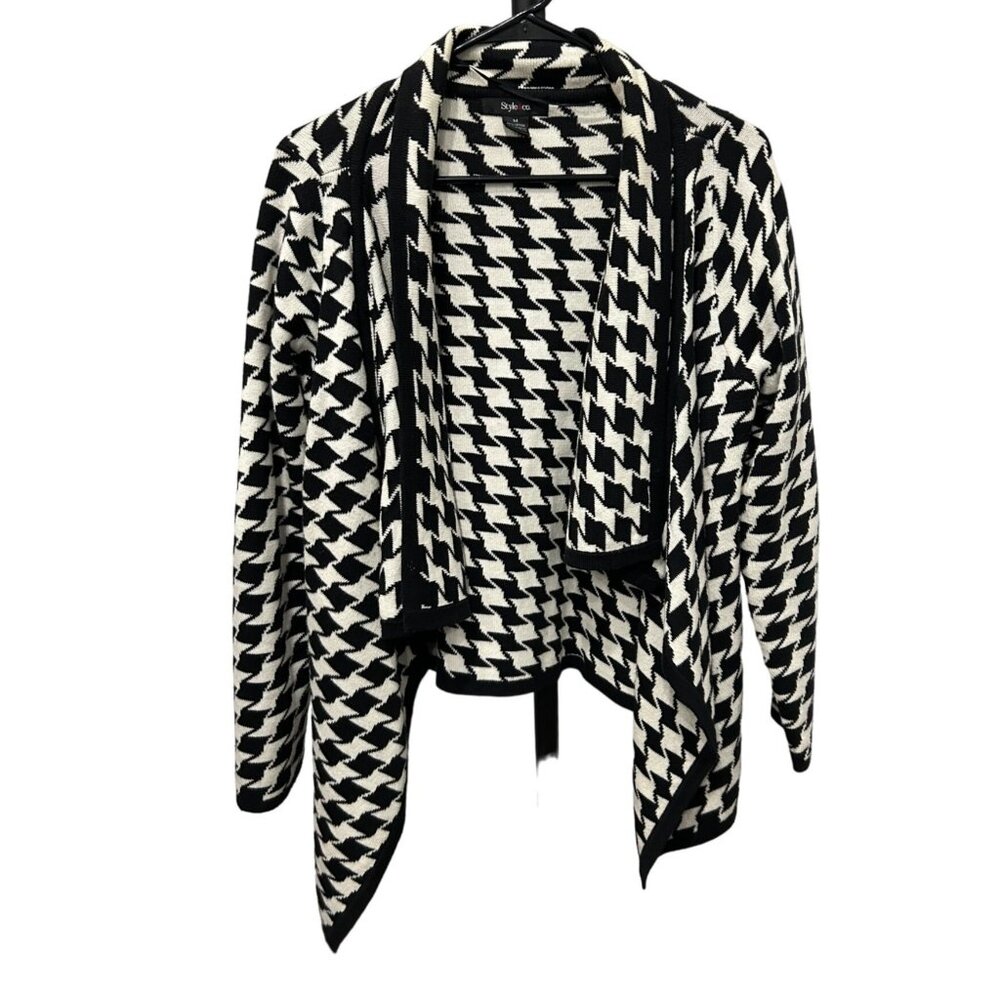 Style & Co. Houndstooth Open Front Cardigan Sweater Sz M